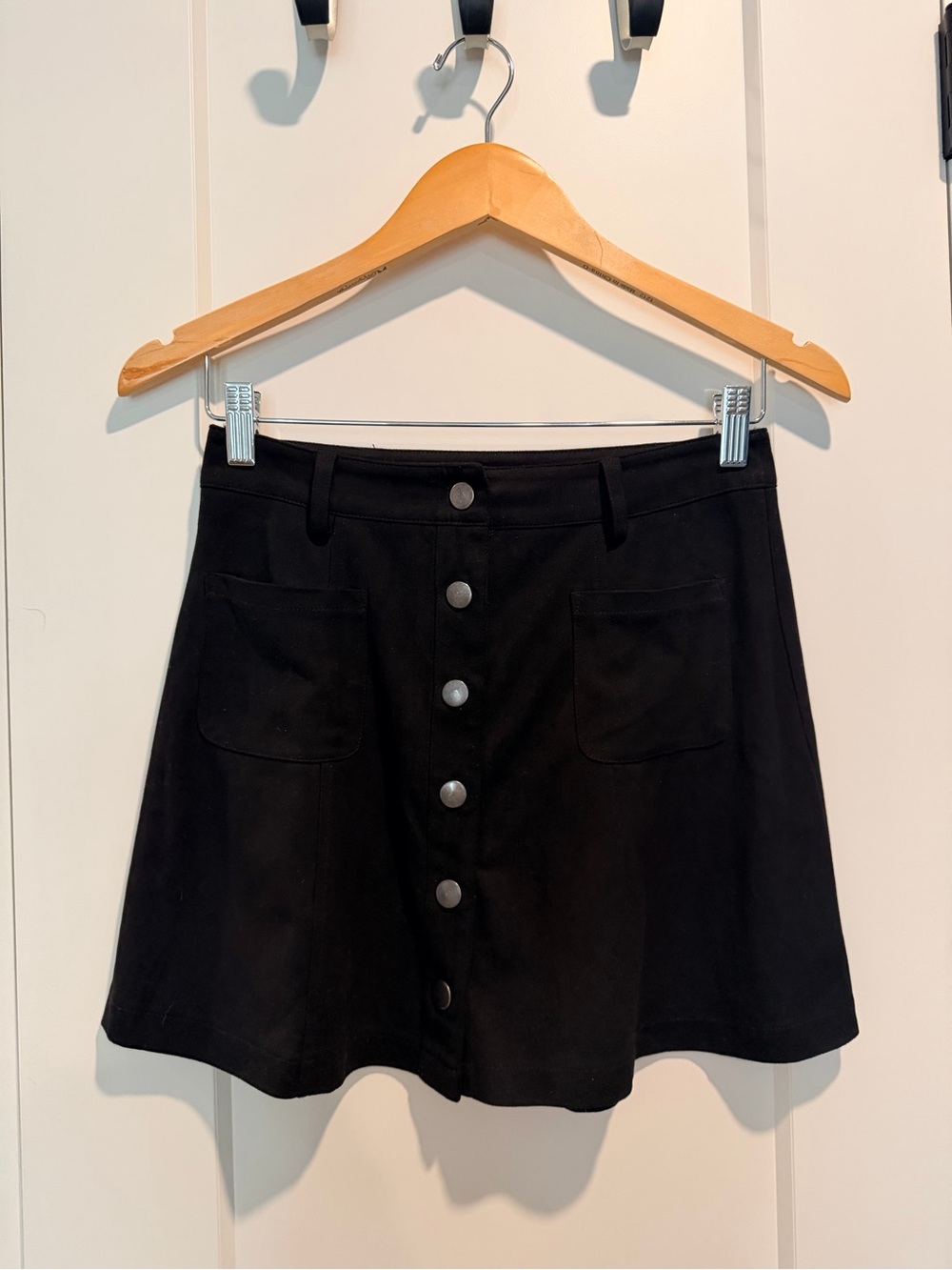 Ezra Black A-Line Button Front Mini Skirt